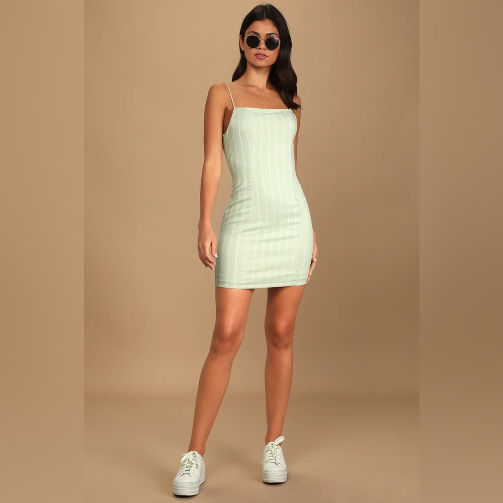 Lulus Loving Simply Sage Green Striped Bodycon Mini Dress Small Abercrombie